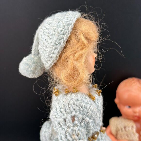 Two (2) Vintage Dolls 7" Girl and 5" Baby Hand Crocheted Dress Clothes AS IS - Picture 2 of 8